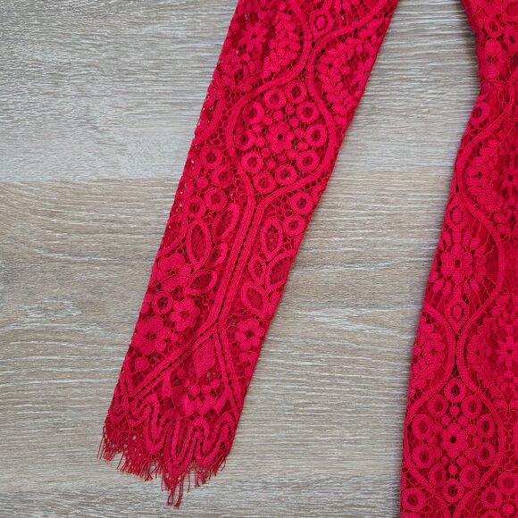 Lulus Red Lace Long Sleeve Bodycon Mini Dress Size Small Stunning Party Look - Picture 7 of 17